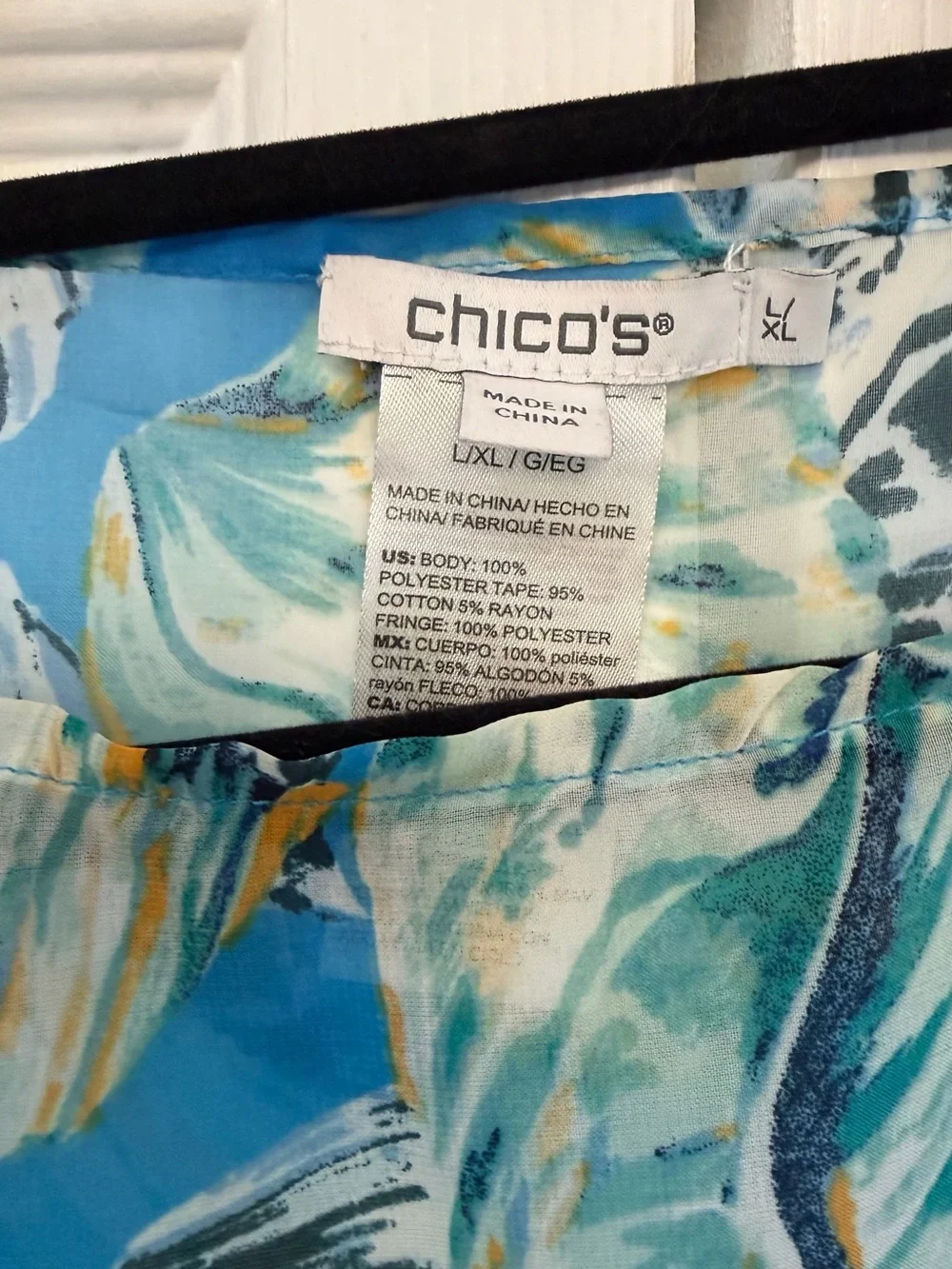 Chico's Turquoise Blue Shell-Print Sheer Blouse